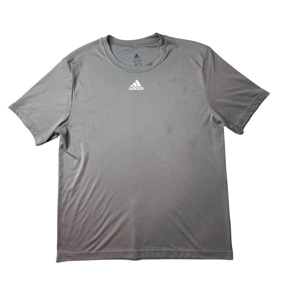 Adidas T-Shirt Mens L Gray Performance Short Sleeve Logo Athletic 38236